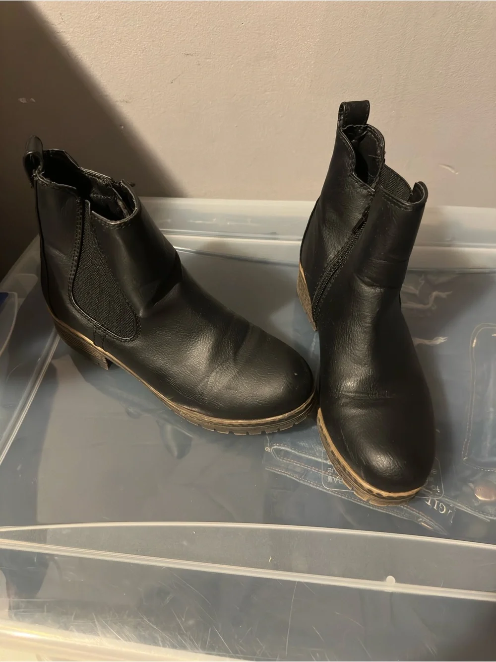 Maurices Black Chelsea Booties with Contrasting Brown Stacked Sole